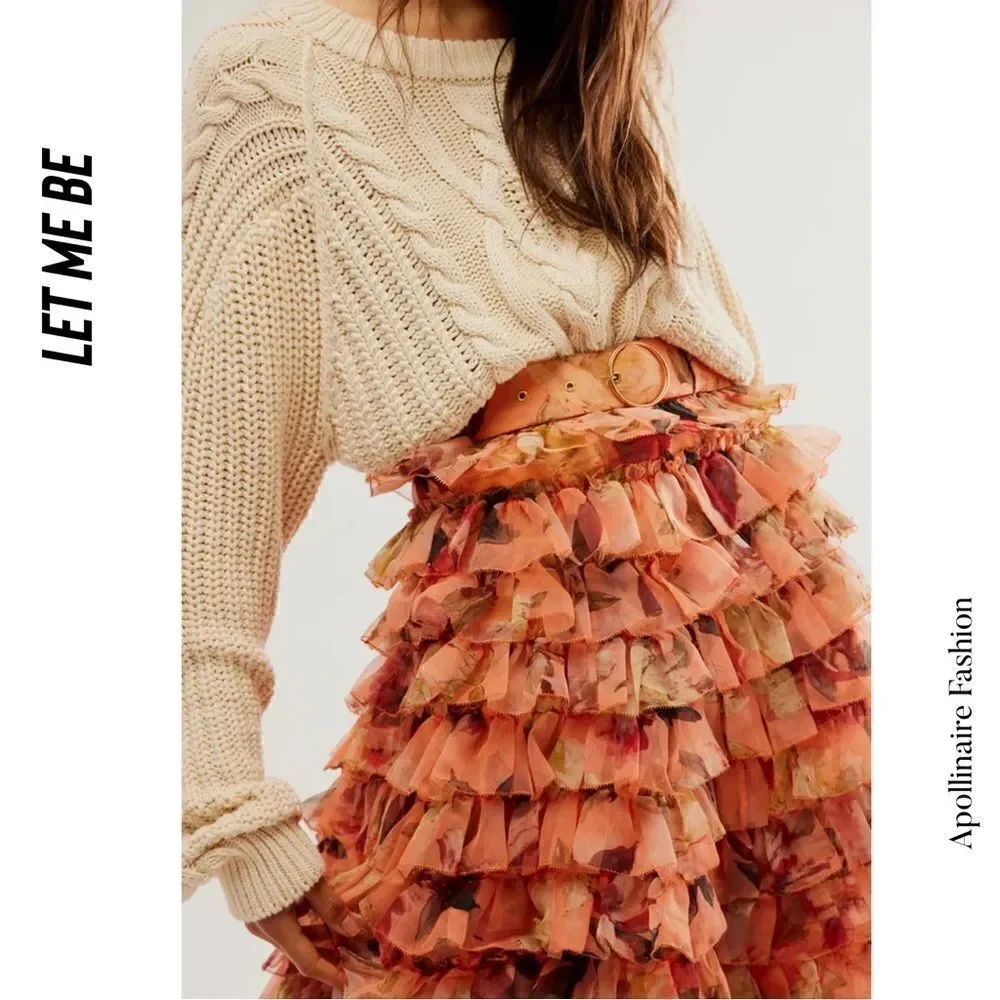 LET ME BE KAYA SKIRT IN HORIZON NWT SMALL FLORAL RUFFLED STUNNING_2